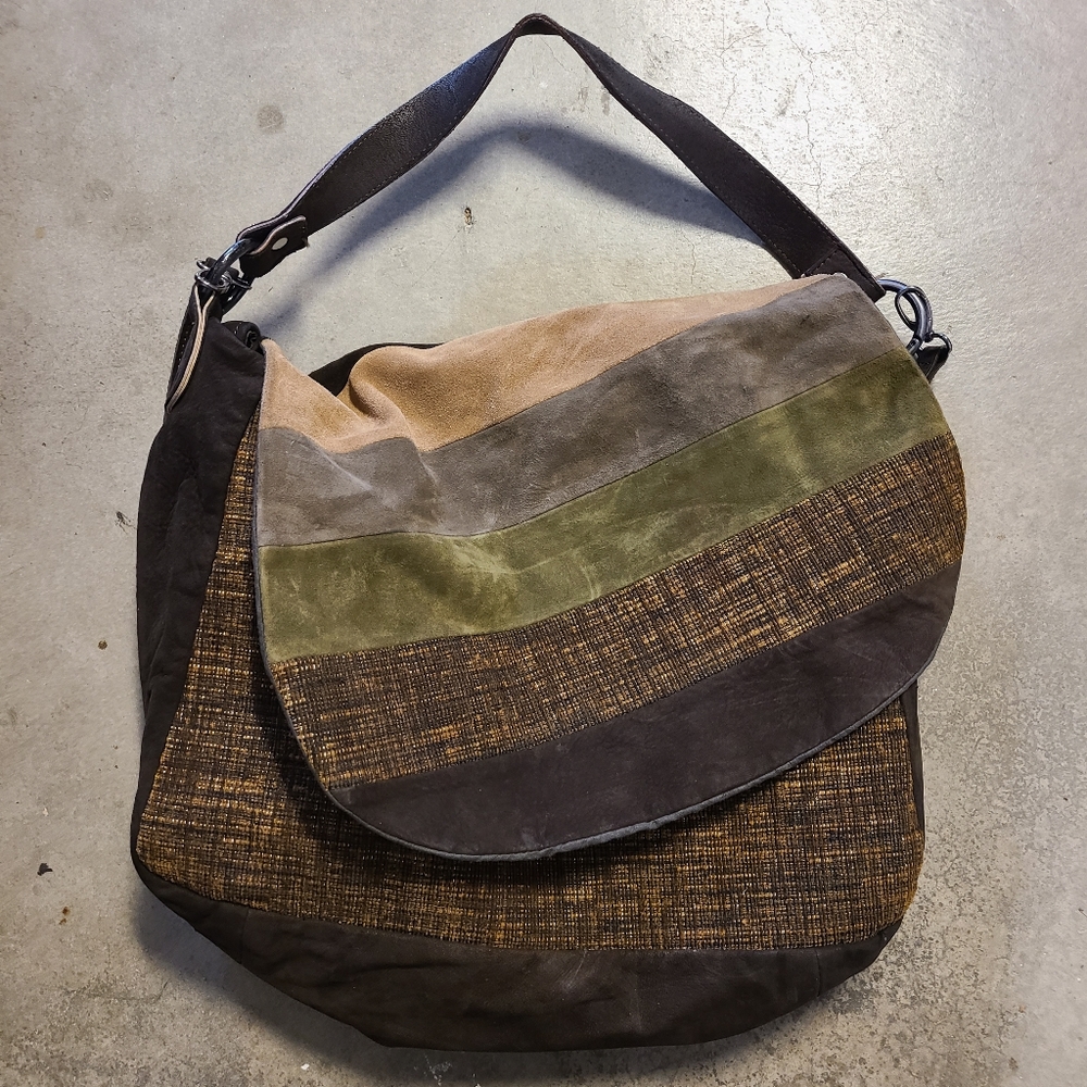 Beatrice. B suede and tweed messenger bag